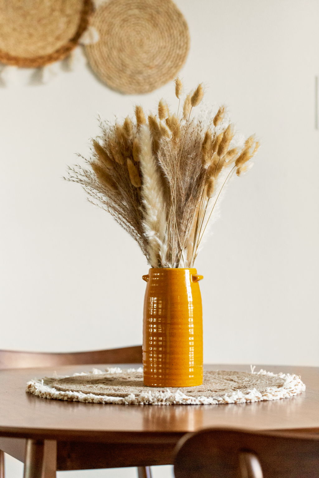 Boho vase centerpiece on dining table